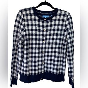 Draper James Cardigan Set‎ Gold Button Navy and White Gingham Print Old Money